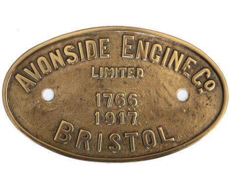 Worksplate AVONSIDE ENGINE CO LIMITED BRISTOL 1766 1917 ex 0-4-0 ST supplied to Patent Shaft And Axle Co of Wednesbury West M