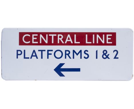 London Underground enamel station sign CENTRAL LINE PLATFORMS 1&amp;2 with left facing arrow. Fully flanged and in excellent 