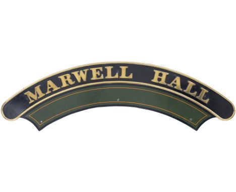 Nameplate MARWELL HALL ex GWR Collett Hall 4-6-0 built at Swindon in 1935 and numbered 5946. Allocated to Cardiff Canton, Tau