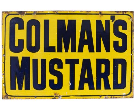 Advertising enamel sign COLMAN'S MUSTARD. In very good condition with minor edge chipping. Measures 18in x 12in.
