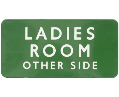 BR(S) FF enamel railway sign LADIES ROOM OTHER SIDE. In very good condition with a few minor chips. Measures 24in x 12in. 