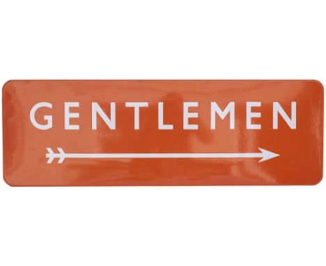 BR(NE) FF enamel station sign GENTLEMEN with right facing arrow measuring 36in x 12in. In excellent condition with three very