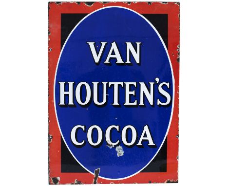 Advertising enamel sign VAN HOUTEN'S COCOA. In good condition with some minor chipping. Measures 21in x 15in.