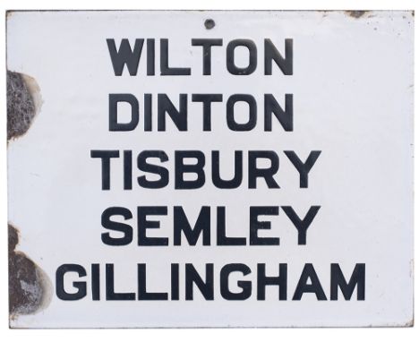 London &amp; South Western Railway enamel platform indicator sign WILTON DINTON TISBURY SEMLEY GILLINGHAM. In very good condi