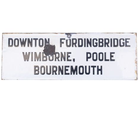 London &amp; South Western Railway enamel platform indicator sign DOWNTON FORDINGBRIDGE WIMBOURNE POOLE BOURNEMOUTH. In good 