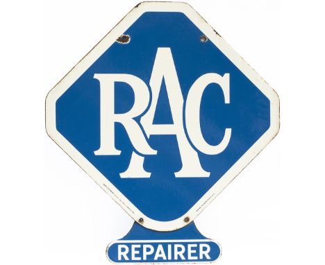 Motoring enamel sign RAC REPAIRER. Double sided, in very good condition with minor chipping. Measures 23in x 25in.
