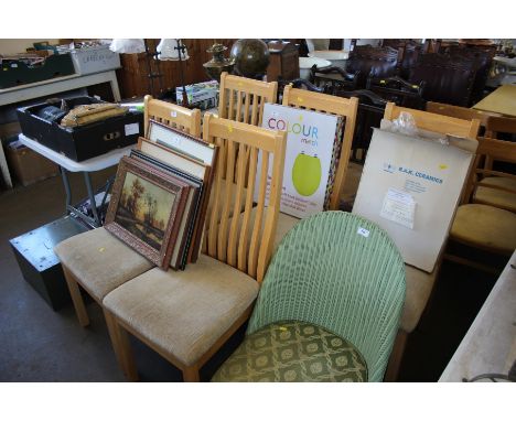 Five light wood rail back dining chairs 
