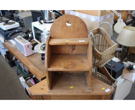 A stripped pine spice shelf