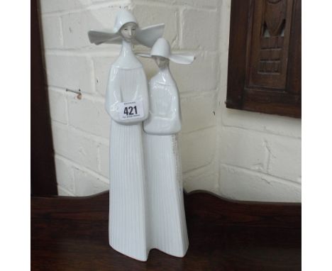 Lladro porcelain figure group of 2 nuns with original box
