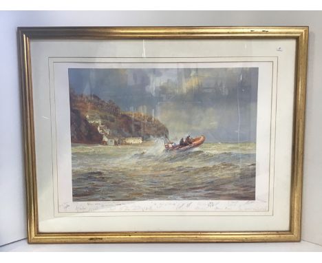 Gilt Framed Michael Lees Print - The Pride of Clovelly - Signed by the Crew 