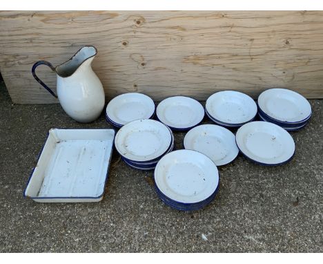 Enamel Ware Large Jug Plates and Dishes 
