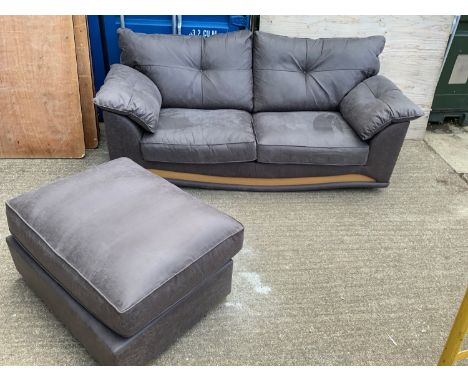 Modern Suedette Three Seater Sofa with Matching Footstool 