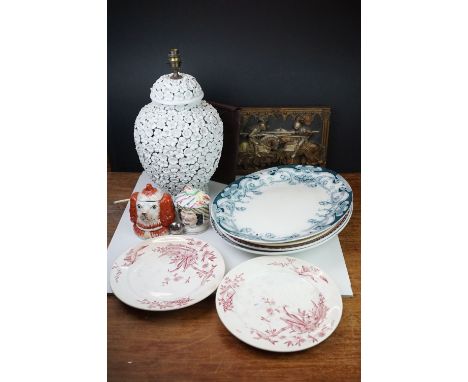 Group of mixed ceramics to include four large 19th &amp; 20th century serving platters to include 2 aesthetic movement exampl