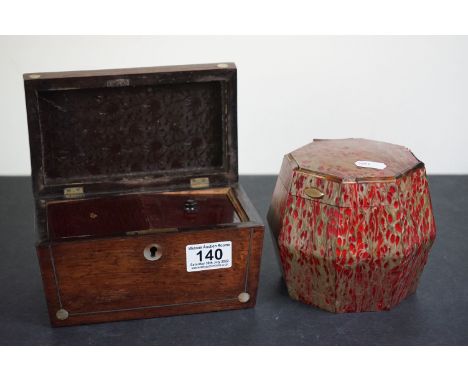 Regency Rosewood Twin Compartment Tea Caddy, 19cm long together with Tortoiseshell effect Octagonal single compartment Tea Ca