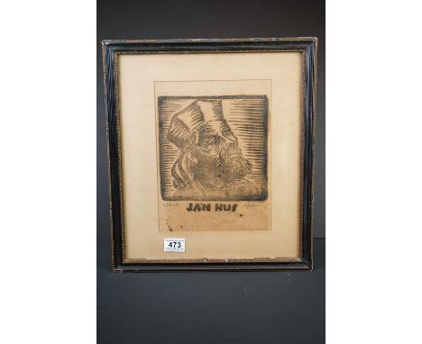 Wolfgang Schlosser (1913-1984) woodblock, a portrait of 14th century Czech theologian Jan Hus, signed, dated and bearing insc