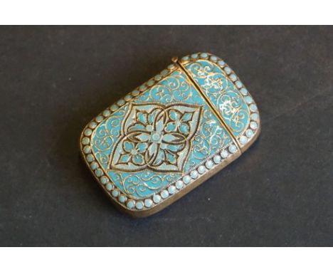 Brass cloisonné and turquoise enamel vesta case, 4.5cm long 