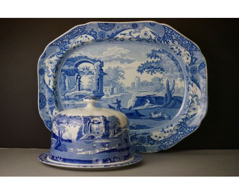 Spode Italian pattern blue and white meat platter (impressed Spode mark), 51cm long, together with a modern Spode Italian Che