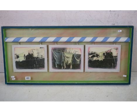 Lieke Ritman (b. 1947) Mixed Media Construction comprising three panels painted with scenes of washing hanging on lines, each