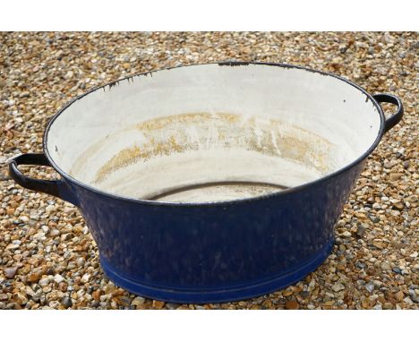 Large Vintage Blue Enamelled Wash Tub / Garden Planter, 84cm long x 31cm high 