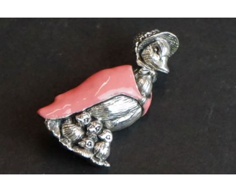 Silver and enamel Jemima Puddleduck Beatrix Potter brooch 
