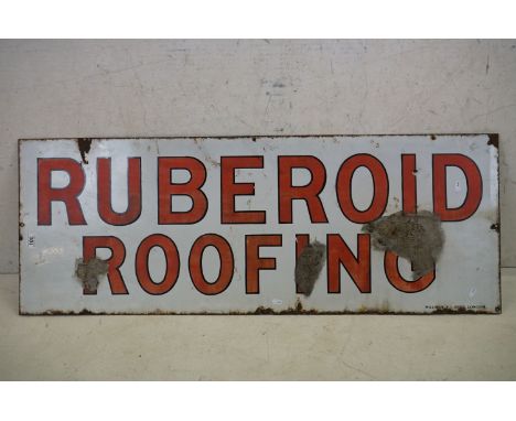 A vintage enamel "Ruberoid Roofing", measures approx 102cm x 45cm. 
