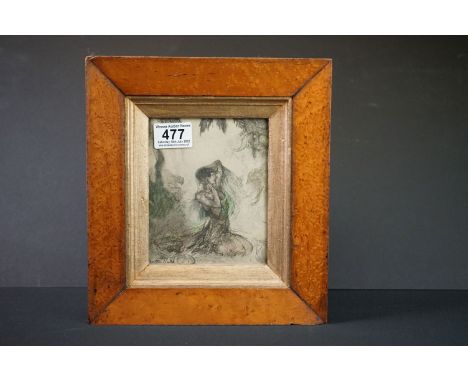 John Morton-Sale (1901-1990) an illustration print of a semi clad woman in woodland, maple framed 