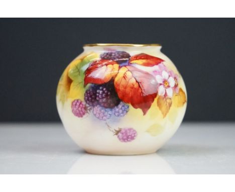 Royal Worcester vase of squat form decorated with Berries and Leaves signed K Blake. 7cm tall 