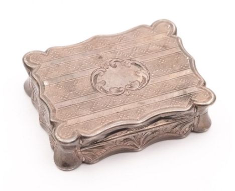 A Victorian silver vinaigrette, maker Edward Smith, Birmingham, 1859: of rectangular outline with engine turned decoration wi