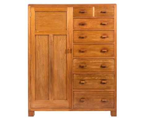 Betty Joel (1894-1985) a Token mahogany wardrobe:, the glass inset top over two short over six long cedar lined drawers  flak