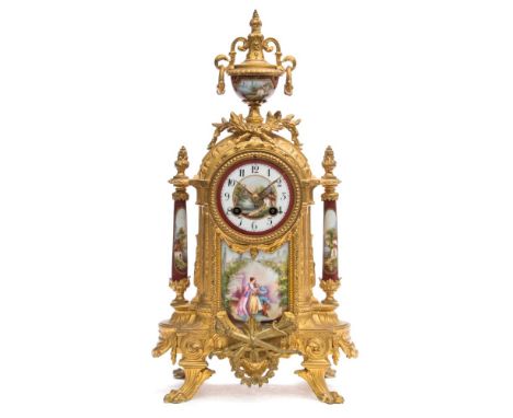 A French Victorian gilt-metal and porcelain mantel clock: the eight-day duration movement striking the hours and half-hours o