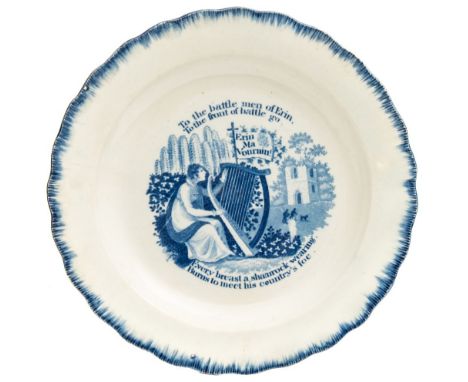 Of Irish interest, a rare early 19th century pearlware plate: with feather edged rim, the centre with transfer printed vignet