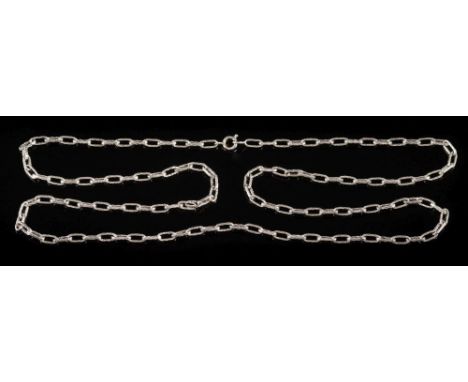 An 18ct white gold, textured oval-link chain: on bolt ring clasp, 23gms gross weight. 