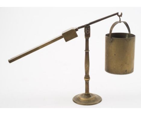 Corcoran, London, a brass grain balance : the arm with engraved scale for Lbs per Bushel, Imperial and signed Corcoran, Londo