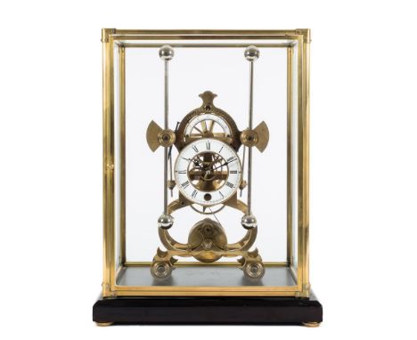 A modern skeleton clock with grasshopper escapement: the eight-day duration, single fusee movement driving a double-compound 