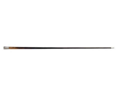 A late Victorian silver mounted rhino horn swagger stick, maker Thomas Johnson II, London 1881:, the tapering shaft with silv