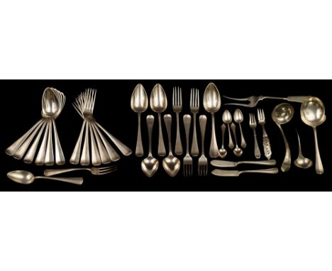 A collection of Dutch and continental  silver and plated  flatwares:  including ten tablespoons, ten table forks, a serving s