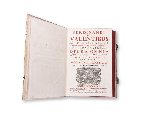 VALENTI, FERDINANDO: OPERA OMNIA SELECTIOR II. | 1746 | PUBLISHER: Romae, Sumptibus Venantii Monaldini | NUMBER OF PAGES: 255