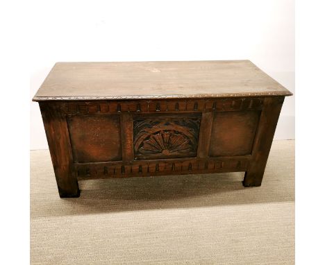 A vintage carved oak coffer, 100 x 50 x 44cm.