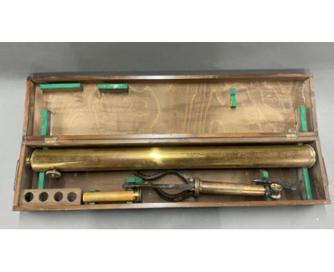 A cased antique telescope by Broadhurst Clarkson and Co, London, closed telescope L. 98cm.