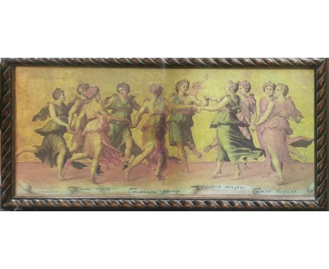 A large framed classical print, 152 x 77cm.