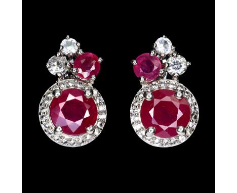 A pair of 925 silver ruby and white stone set earrings, L. 1.6cm.