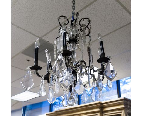 Empire style drop crystal 6-light chandelier, 20th century. (Approx. 28" tall).