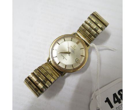 Omega Constellation automatic chronometer gents wrist watch, gold plated and stainless steel case, cream coloured piepan dial