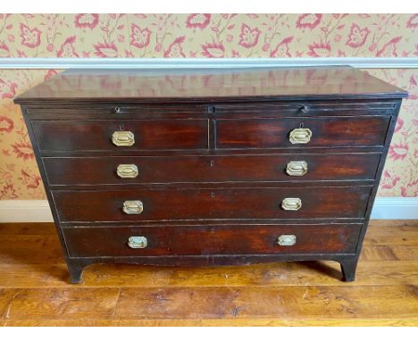 C19th mahogany dressing chest, reeded top above two brushing slides and two short and three long graduated cockbeaded drawers