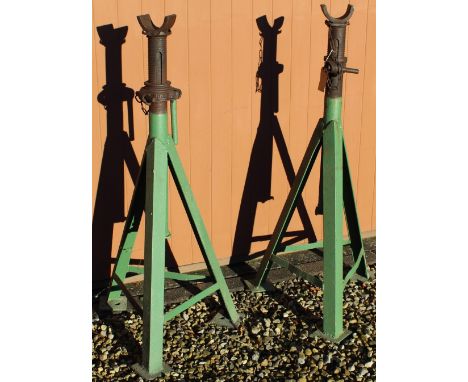 Pair of vintage cast metal Acrow props stamped 64 on triangular bases, W43cm (2) 