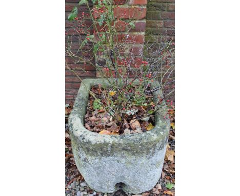 Large C20th stone D shaped water trough, with drain hole, W62cm D76cm 