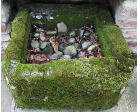 Weathered composition square plant trough, W54cm D54cm H36cm 