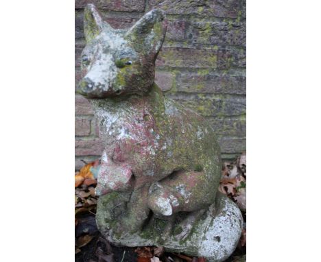 Composite garden model of a fox with two cubs, H45cm 