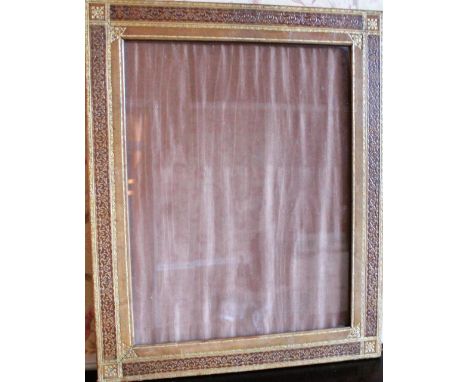 C20th gilt and tooled leather easel photograph frame H45cm x W37cm 