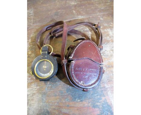 WWI marching compass, black japanned case with brass dial, stamped 1917 E.KON Geneve Suisse, No. 58080, Verner's pattern Capt